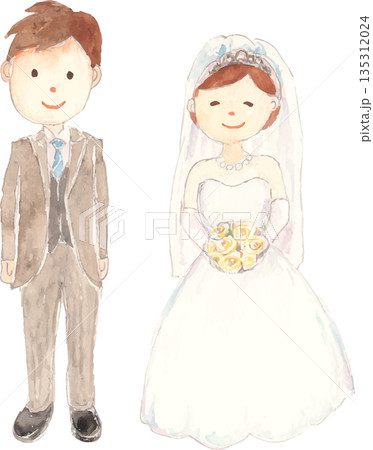 新郎新婦の水彩イラスト　ベクター 135312024