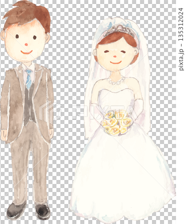 新郎新婦の水彩イラスト　ベクター 135312024