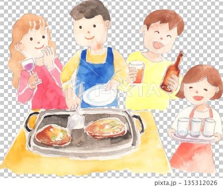 人們享用自製食物並舉辦派對的向量插圖 135312026