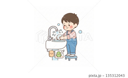 手洗いをする少年 135312043