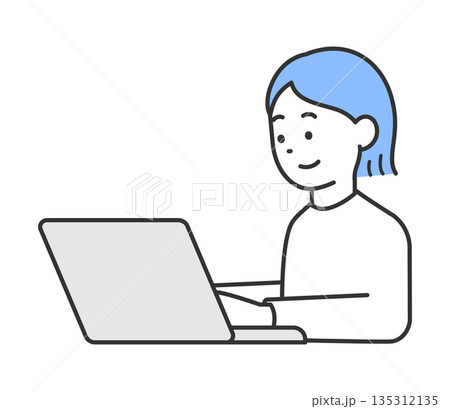 パソコンをする女性のイラスト ベクター パソコンをする女性のイラスト ベクター 135312135