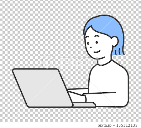 一位女性使用電腦的向量插圖 135312135