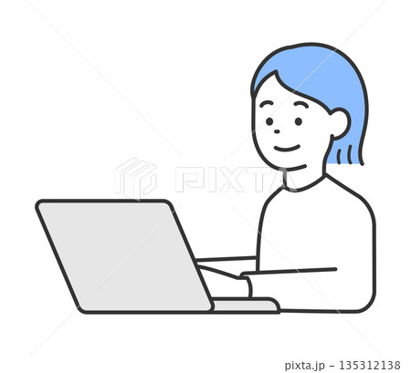 パソコンをする女性のイラスト　ベクター 135312138