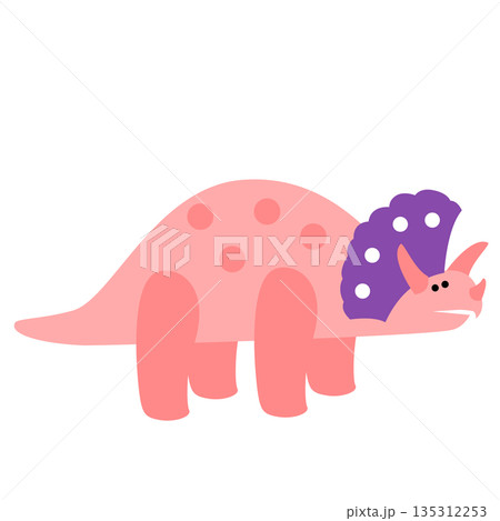やさしい色合いのトリケラトプスのかわいい恐竜キャラクターのシンプルなイラスト やさしい色合いのトリケラトプスのかわいい恐竜キャラクターのシンプルなイラスト 135312253