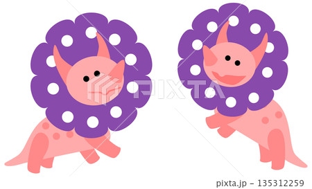表情違いのトリケラトプスのかわいい恐竜キャラクターのシンプルなイラストセット 135312259
