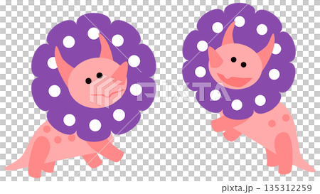 表情違いのトリケラトプスのかわいい恐竜キャラクターのシンプルなイラストセット 135312259