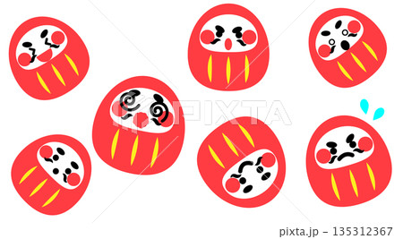 困る・悩む表情のかわいいだるまの感情イラストセット 135312367