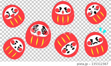Cute daruma emotion illustration set with troubled and worried expressions 135312367