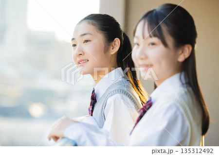 放課後 学校のベランダで外を眺める女子中学生 放課後 学校のベランダで外を眺める女子中学生 135312492