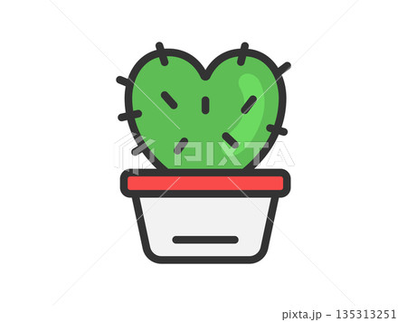 ハート型のサボテンのアイコン(線画カラー)のイラスト ハート型のサボテンのアイコン(線画カラー)のイラスト 135313251