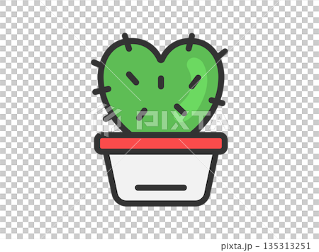 ハート型のサボテンのアイコン(線画カラー)のイラスト ハート型のサボテンのアイコン(線画カラー)のイラスト 135313251