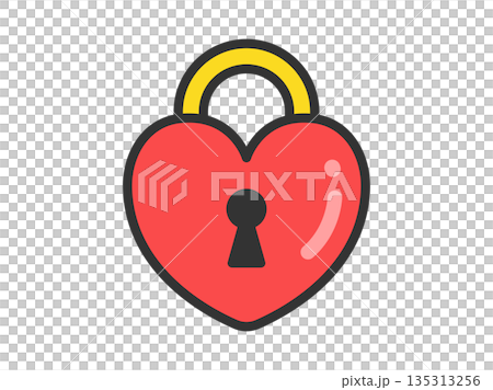 心形掛鎖圖示插圖（線條描彩色） 135313256