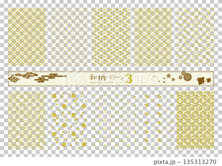 和柄のシームレスパターン-3（金） 135313270