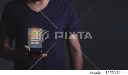 Young Man Hand Using Smartphone For Mobile Payment, Online payment, Digital, and Online shopping, Bank account phone, Mobile banking Young Man Hand Using Smartphone For Mobile Payment, Online payment, Digital, and Online shopping, Bank account phone, Mobile banking 135313444