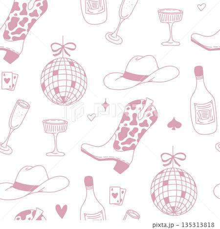 Whimsical cowgirl seamless pattern with western icons and stars Whimsical cowgirl seamless pattern with western icons and stars 135313818