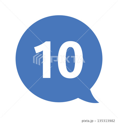 吹き出しの番号マーク「10」 白文字　背景透過　青色 135313982