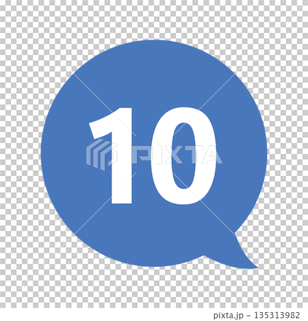 吹き出しの番号マーク「10」 白文字　背景透過　青色 135313982