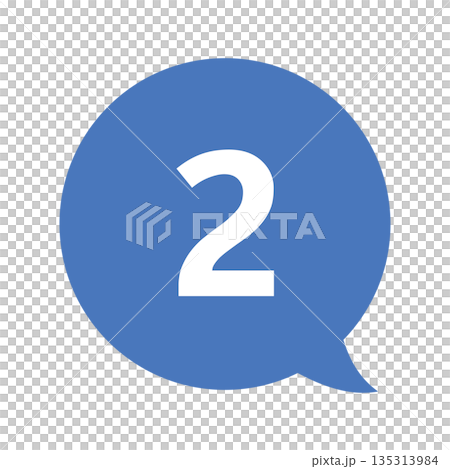 數字「2」位於對話氣泡中,白色文字,透明背景,藍色 數字「2」位於對話氣泡中,白色文字,透明背景,藍色 135313984