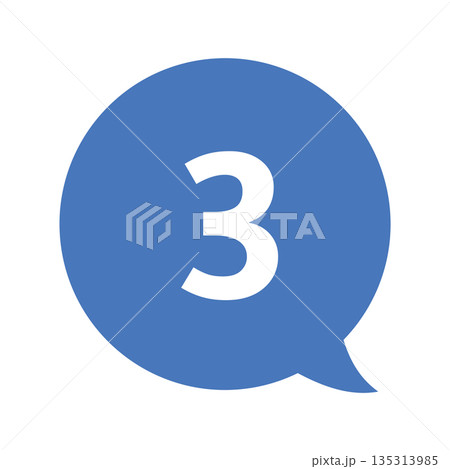 吹き出しの番号マーク「3」 白文字　背景透過　青色 135313985
