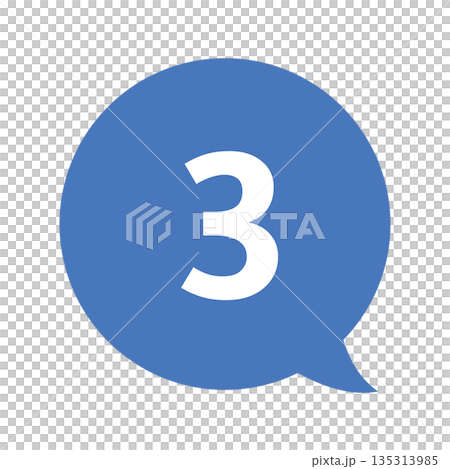 對話框內的數字“3”,白色文字,透明背景,藍色 對話框內的數字“3”,白色文字,透明背景,藍色 135313985