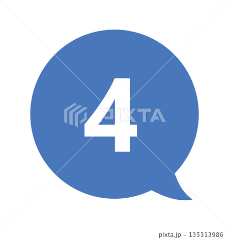 吹き出しの番号マーク「4」 白文字 背景透過 青色 吹き出しの番号マーク「4」 白文字 背景透過 青色 135313986