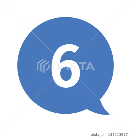 吹き出しの番号マーク「6」 白文字　背景透過　青色 135313987