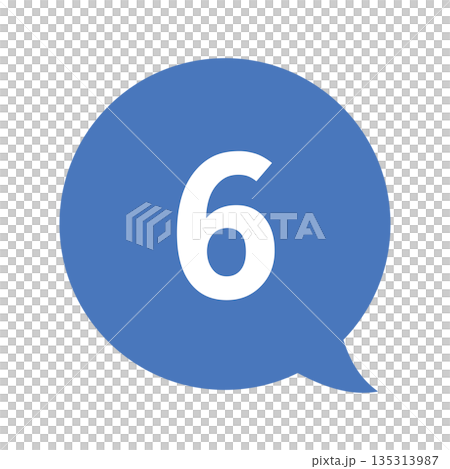 吹き出しの番号マーク「6」 白文字　背景透過　青色 135313987