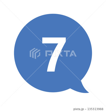 吹き出しの番号マーク「7」 白文字　背景透過　青色 135313988