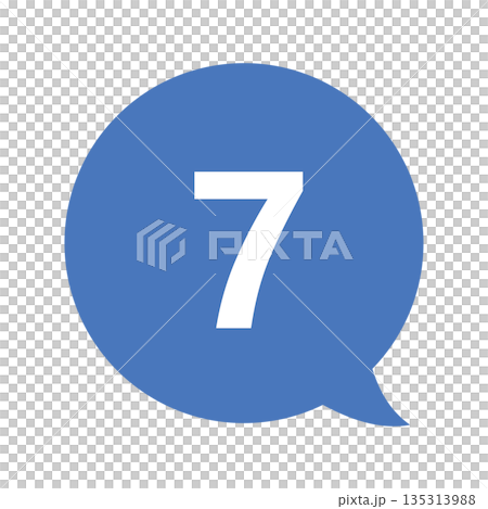 吹き出しの番号マーク「7」 白文字　背景透過　青色 135313988