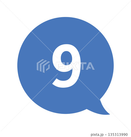 吹き出しの番号マーク「9」 白文字　背景透過　青色 135313990
