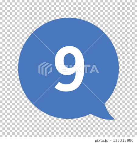 吹き出しの番号マーク「9」 白文字　背景透過　青色 135313990
