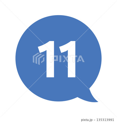 吹き出しの番号マーク「11」 白文字　背景透過　青色 135313991