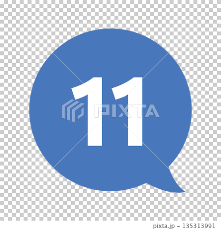 吹き出しの番号マーク「11」 白文字　背景透過　青色 135313991