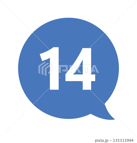 吹き出しの番号マーク「14」 白文字 背景透過 青色 吹き出しの番号マーク「14」 白文字 背景透過 青色 135313994