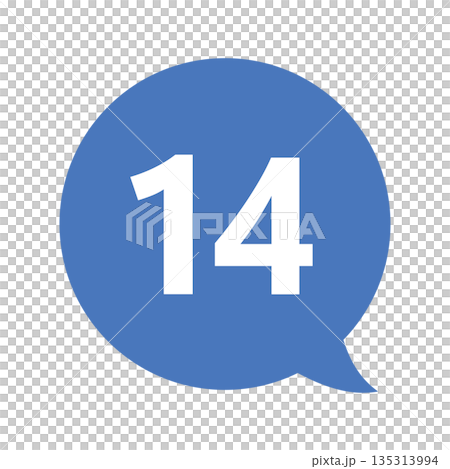 吹き出しの番号マーク「14」 白文字 背景透過 青色 吹き出しの番号マーク「14」 白文字 背景透過 青色 135313994