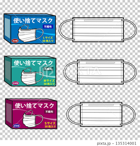 S、M、L 碼拋棄式口罩及包裝套裝 S、M、L 碼拋棄式口罩及包裝套裝 135314001