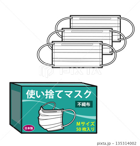 3枚の使い捨てマスクとそのパッケージ(Mサイズ) 3枚の使い捨てマスクとそのパッケージ(Mサイズ) 135314002