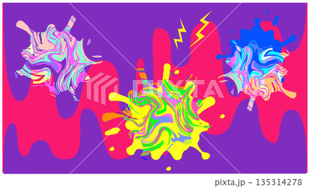 毒々しい色彩が飛び散るサイケデリックな抽象背景イラスト 135314278