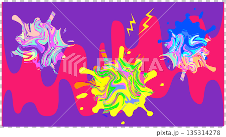毒々しい色彩が飛び散るサイケデリックな抽象背景イラスト 135314278
