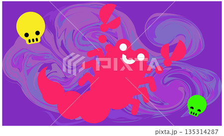毒々しい雰囲気の中で描かれたかわいい毒サソリのキャラクターイラスト 135314287
