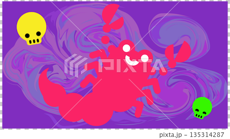 毒々しい雰囲気の中で描かれたかわいい毒サソリのキャラクターイラスト 135314287