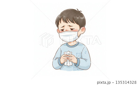 風邪をひいた男の子 135314328