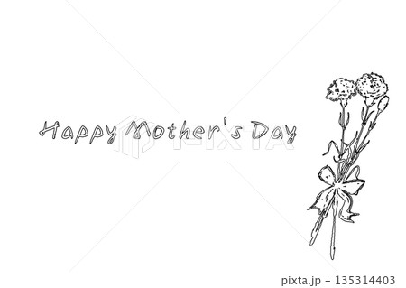 母の日のカーネーションの手書き線画イラスト素材（フレーム・リース・花束など） 135314403