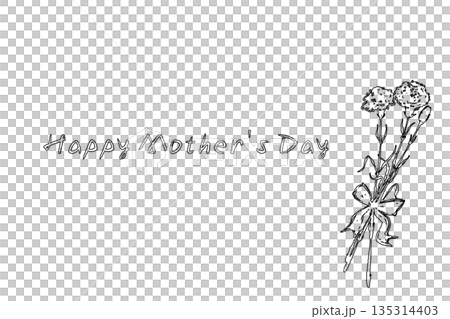 母の日のカーネーションの手書き線画イラスト素材（フレーム・リース・花束など） 135314403