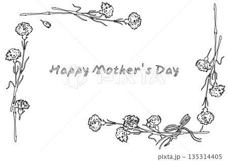 母の日のカーネーションの手書き線画イラスト素材（フレーム・リース・花束など） 135314405