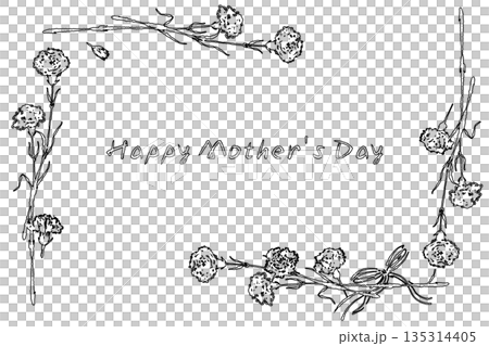 母の日のカーネーションの手書き線画イラスト素材（フレーム・リース・花束など） 135314405