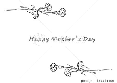 母の日のカーネーションの手書き線画イラスト素材（フレーム・リース・花束など） 135314406