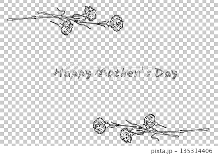 母の日のカーネーションの手書き線画イラスト素材（フレーム・リース・花束など） 135314406