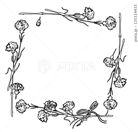 母の日のカーネーションの手書き線画イラスト素材（フレーム・リース・花束など） 135314433