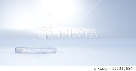 水面に浮かぶ氷の台座。波紋。コピースペース。3D（横長） 135315654